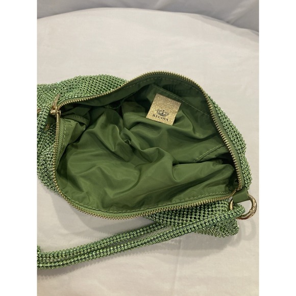 REGINA Green Rhinestone Shoulder Bag Y2K Crystal Mesh Evening Purse - Picture 6 of 6